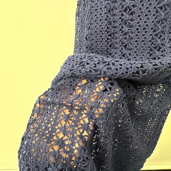 QUINN Navy Blue Crochet Knit Sleeveless Midi Dress with Lining Size Medium NWT - Picture 6 of 13